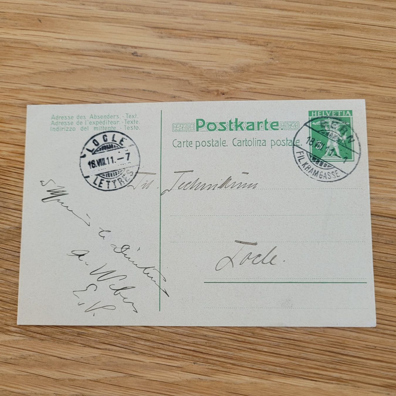 Cartoline postali: GS Le Locle Bern 1911 – Usato da Biel/Bienne venduto da Destockweb