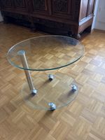 Beistelltisch Glas Metall zwei Ebenen rollbar rund