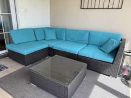 Gartensitzgruppe Rattan 5-teilig mit Tisch, ideal Sommer