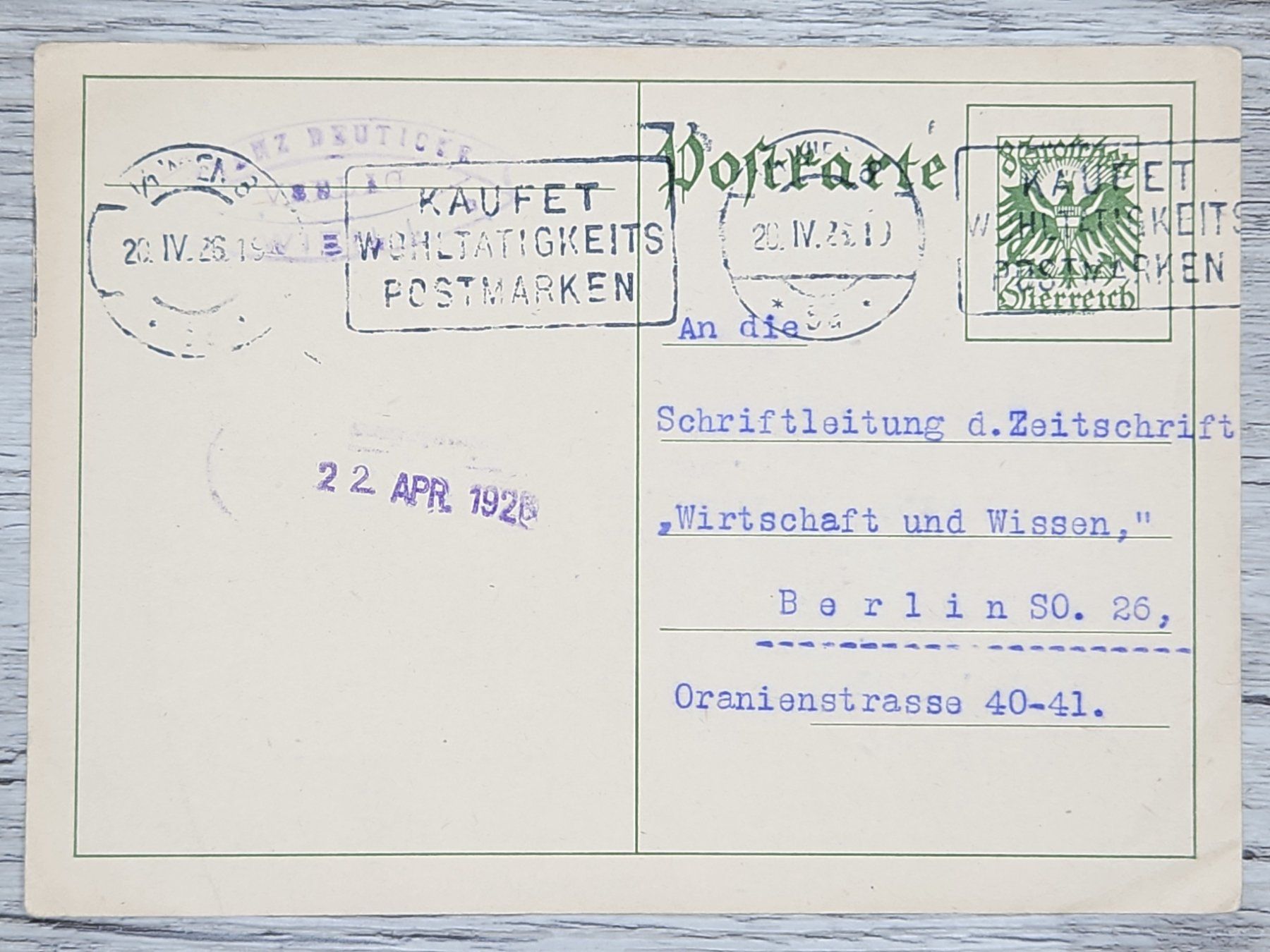 Alle Briefmarken: CL16 Carte Postale + Timbre Autriche 1926 – Gebraucht aus Cousset von Patrick_Collections