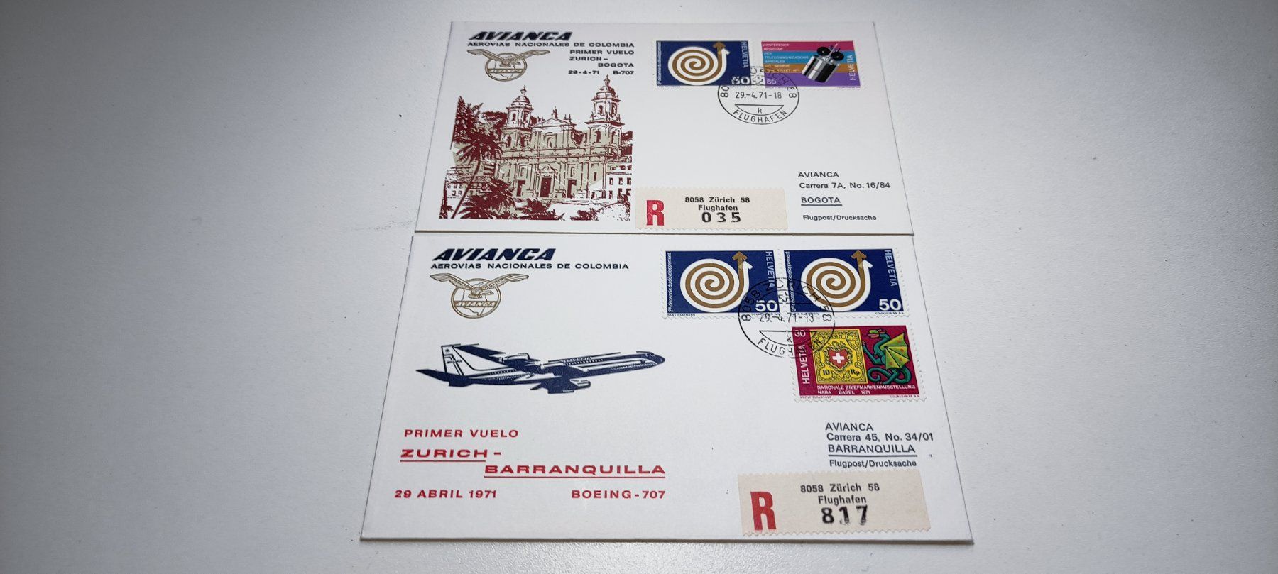 Alle Briefmarken: 2x Ersttagsbrief Avianca 1971 – Gebraucht aus Baar von Maxlee75