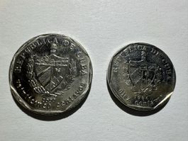 2 pièces de monnaie République de Cuba 10 centavos