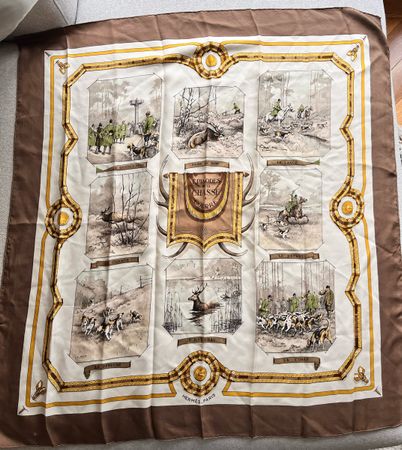 Vintage Hermes Silk Scarf Chasse a Courre Brown 