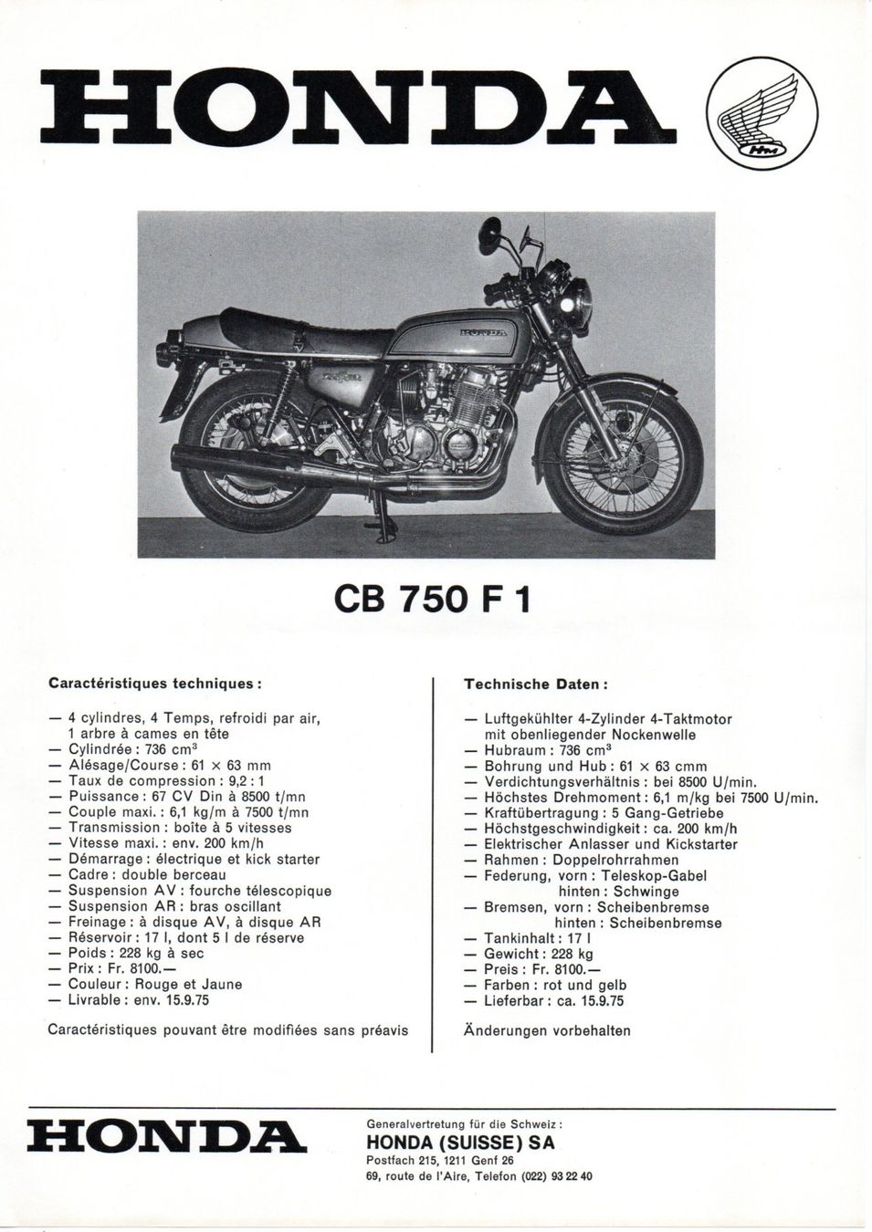 Honda Strada: Honda Motorrad Prospekte 1975 – Usato da Malans GR venduto da Chueche427 3