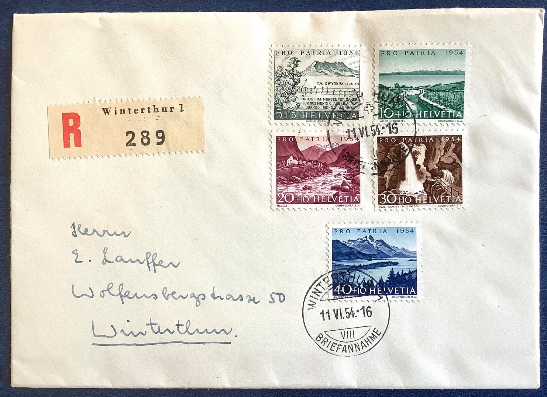Tutti i francobolli: 1954 / Pro Patria R - Satzbrief - Winterthur – Usato da Liestal venduto da Skunk02