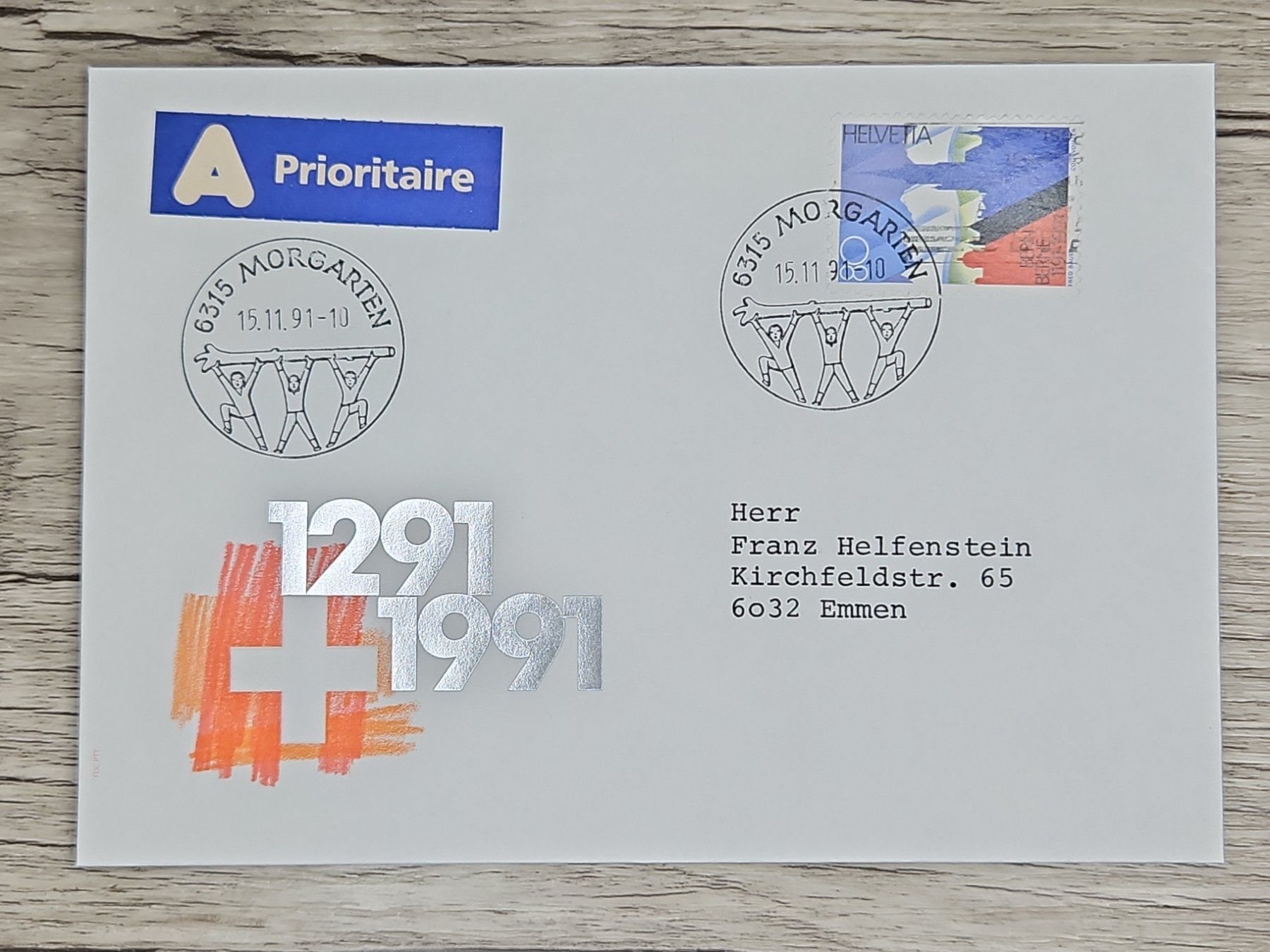Tutti i francobolli: CL03 Enveloppe + Timbre Suisse 1991 – Usato da Cousset venduto da Patrick_Collections