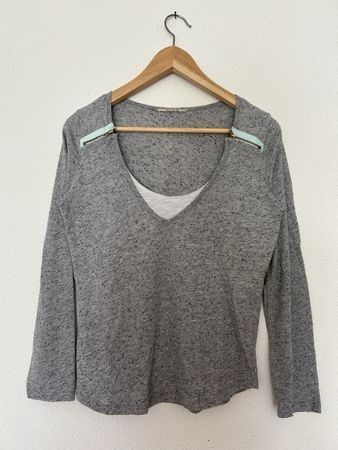 T-shirt Kookai gris chiné avec détails zip, taille 2 (M)