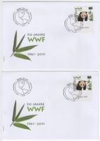 50 Jahre WWF - Panda Marke mit TAB auf 2 illustrierten FDC's