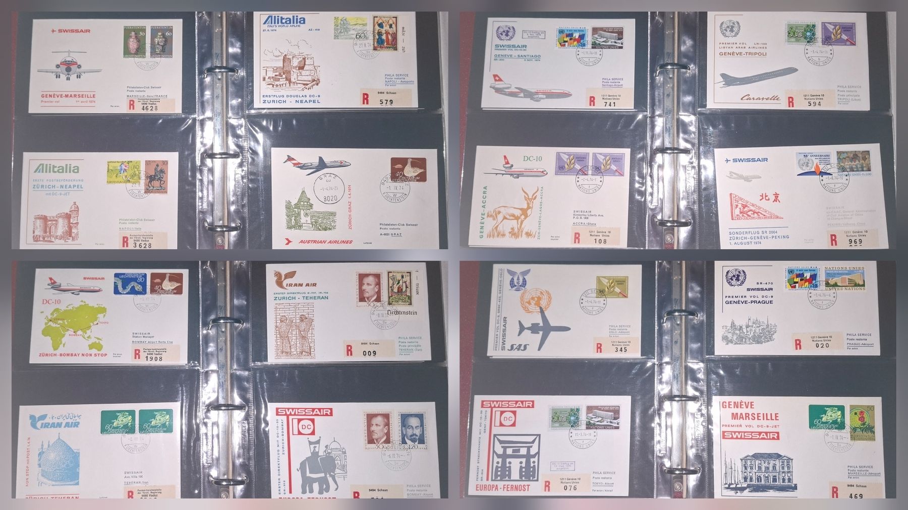 Tutti i francobolli: 100 Flugbelege / Swissair 1974  – Usato da Balgach venduto da SIMEON27