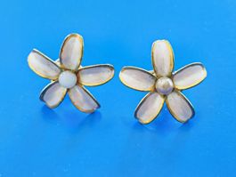 Paar Ohrclips in Blütenform, älterer Modeschmuck