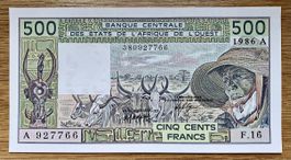 500 Francs Elfenbeinküste 1986!!! UNC!!!