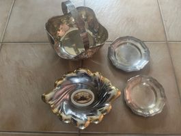 Bonbonnières (une plaquée argent), plats, assiettes