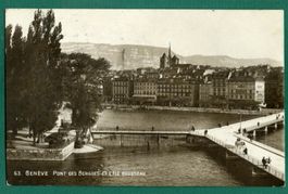 Genève, Pont des Bergues et l'Ile Rousseau, 1929, gelaufen
