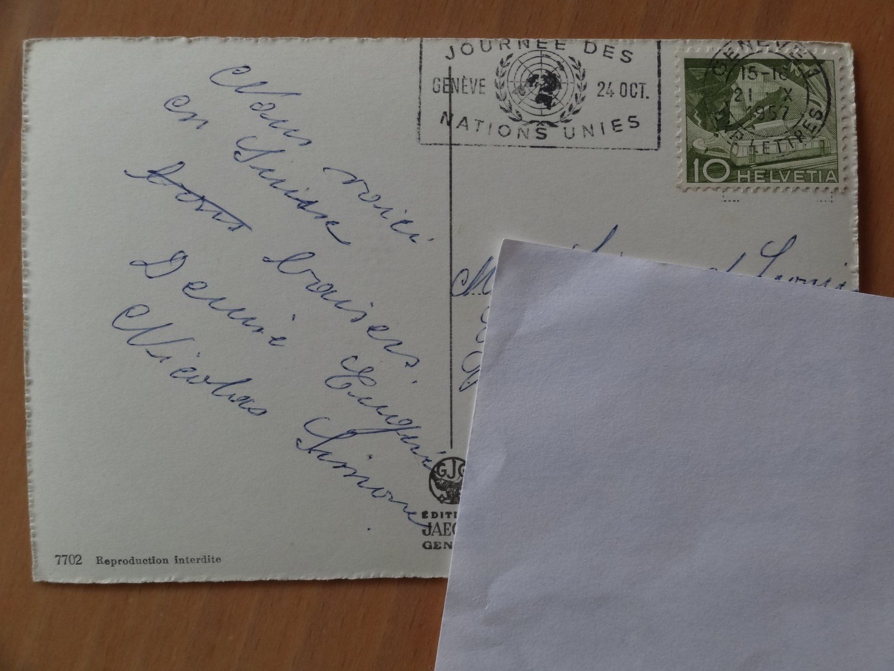 Cartoline postali: Souvenir de Genève - 1957 – Usato da St Léonard venduto da Riglin 1