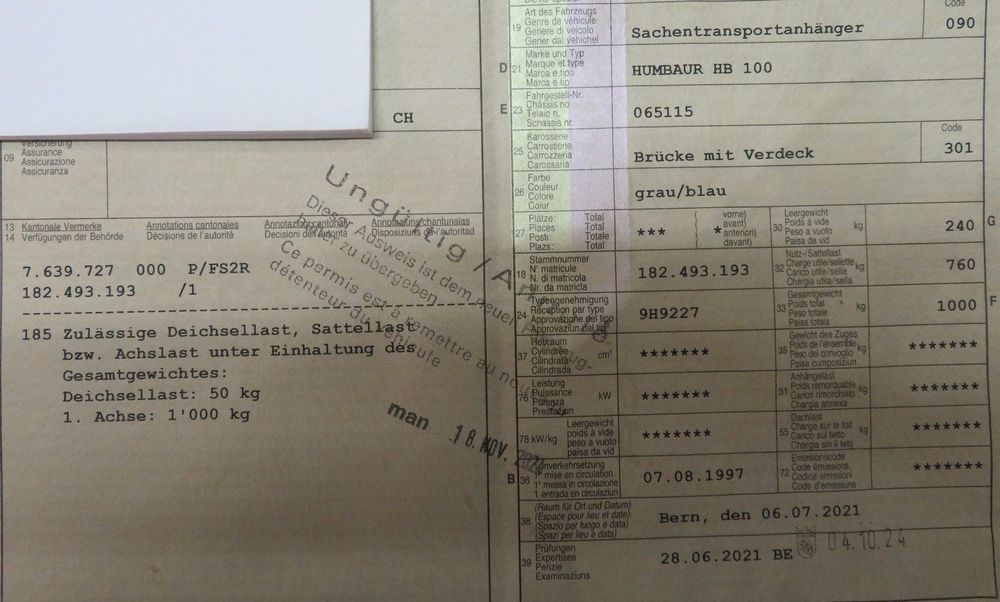 Sachentransportanhänger Humbaur HB 100 Brücke m.Verd. ab MFK 7