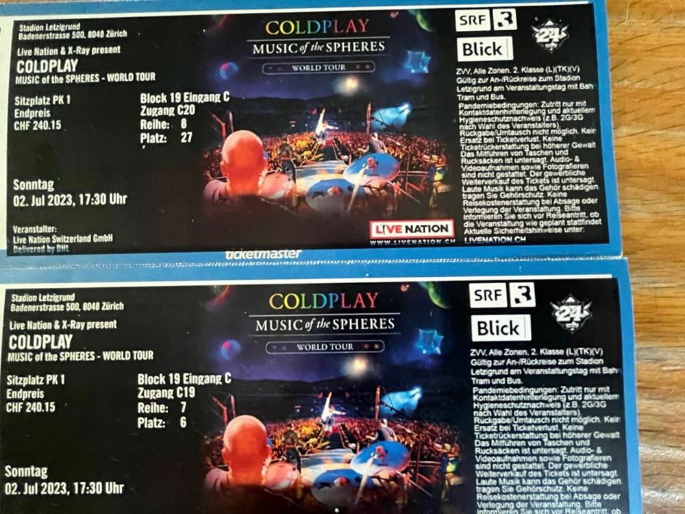 Coldplay Tickets Kaufen auf Ricardo