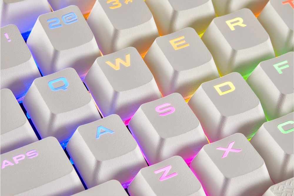 Corsair PBT DOUBLE-SHOT PRO Keycap Mod Kit (Double-Shot PBT toetsdoppen, standaard onderste rij compatibiliteit, getextureerd oppervlak, 1,5 mm dikke muren met verlicht lettertype, O-ringdempers
