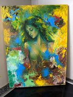 Gemälde Frau mit Blumen abstrakt 50x70 cm neu