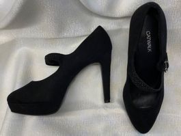 schwarze Riemchen Pumps mit Steinchen Gr. 38