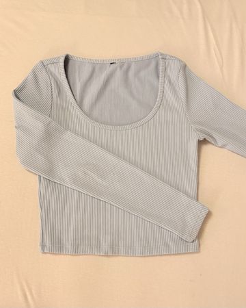 Ribbed Longsleeve Top Hellblau – Damen