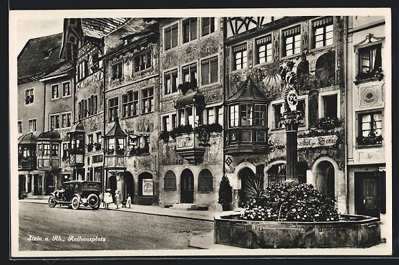 Cartoline postali: Stein a. Rh., Rathausplatz mit Brunnen – Usato da Berlin venduto da bartko-reher