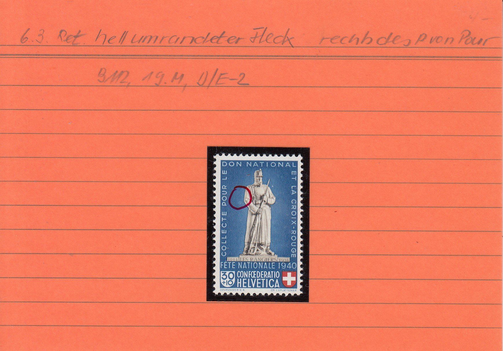 Tutti i francobolli: 6.3.** Ret. hell umrandeter Fleck rechts des P von Pour – Nuovo (secondo la descrizione) da Spreitenbach venduto da Lienbi01 2