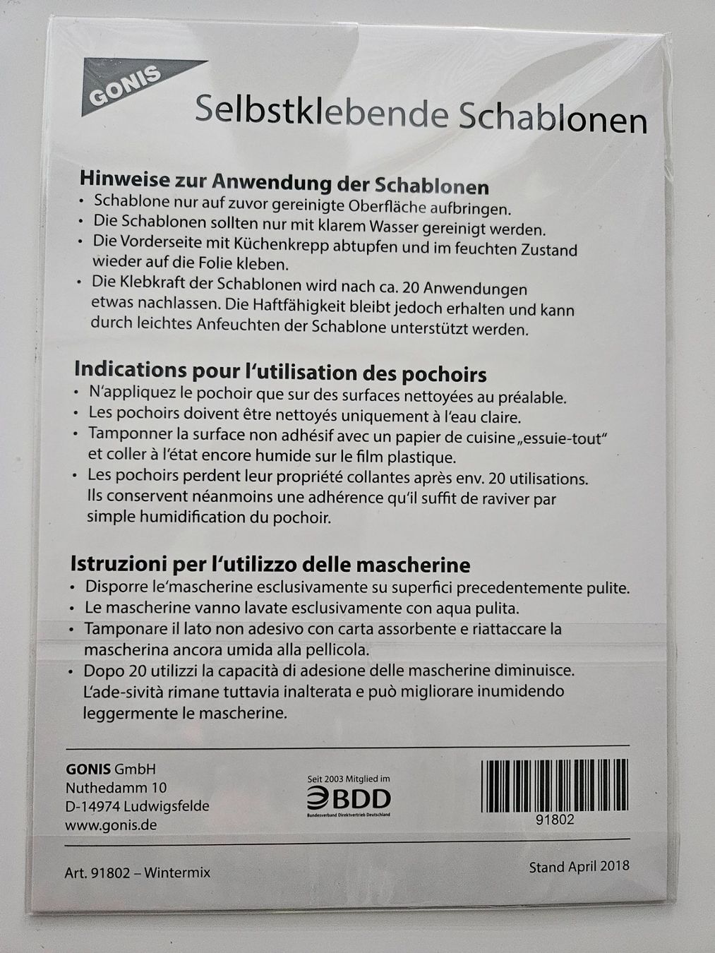 Sciablone: GONIS selbstklebende Schablone – Nuovo e nell'imballaggio originale da Dierikon venduto da pizziletta 1