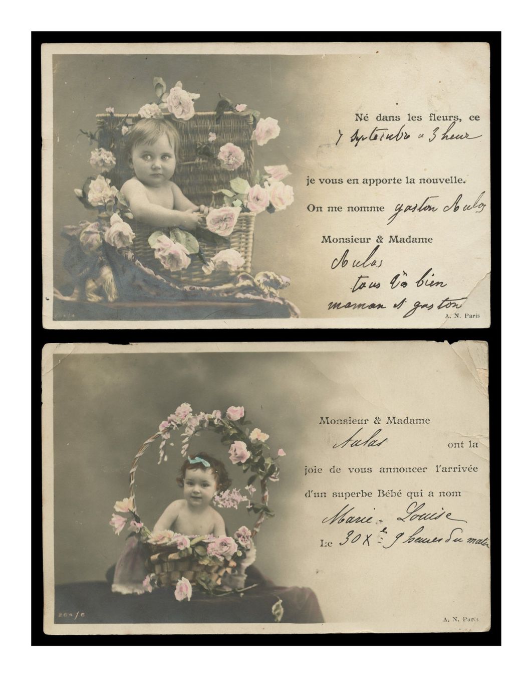Cartoline postali: ENFANTS - 1908 "Naissance" (Lot de 2x C.P.) – Usato da Onex venduto da gonsla01