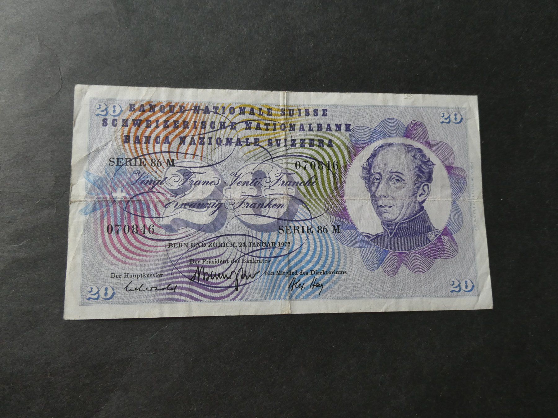 Banconote: Schweiz 1972,  20 Franken – Usato da Hinterforst venduto da Rohusri