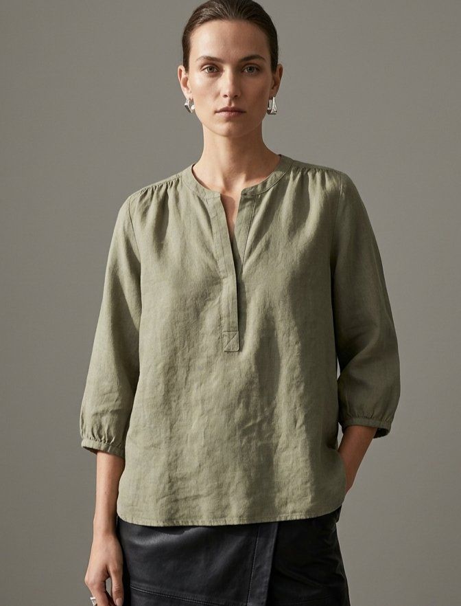 Camicette: Part Two Blouse Tunique 100% Lin Kaki Taille 44 – Usato da Fribourg venduto da re-fine