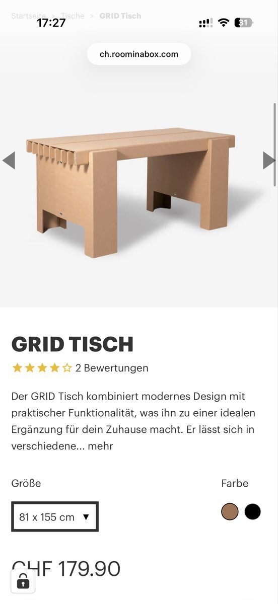 Tables: GRID Karton Tisch Room in a Box – D'occasion à Bern par nin_6qcv