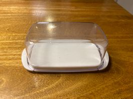 Butterdose mit Messskala weiss transparent guter Zustand
