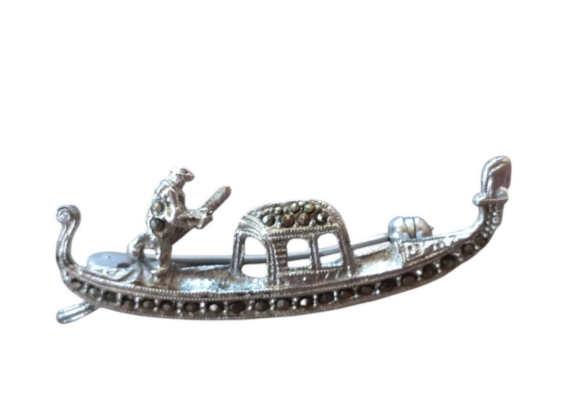 Spille & Fermagli: Brosche Silber Markasiten Jugendstil Gondel Venedig – Usato da Mörschwil venduto da antiksalon 2