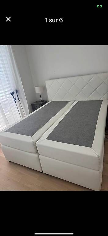 Letti: Ensemble lit double blanc en simili cuir boxspring – Usato da Genève venduto da argand