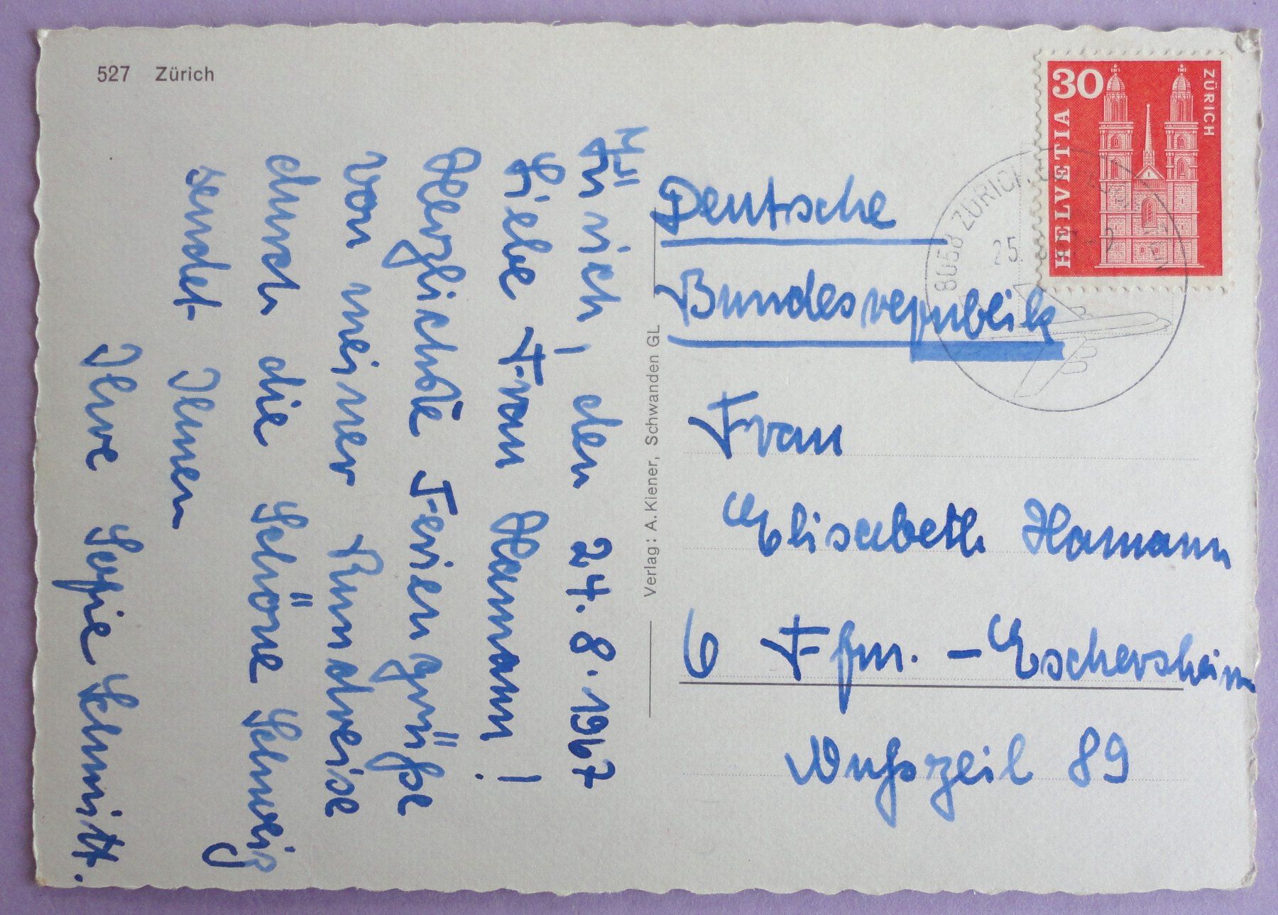 Cartoline postali: Zürich – Usato da Fétigny venduto da Billy2miny 1