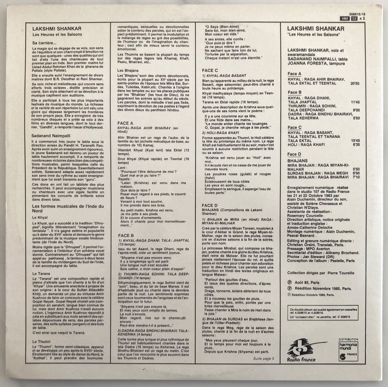 Dischi in vinile: LAKSHMI SHANKAR - LES HEURES ET LES SAISONS – Usato da Poliez-Pittet venduto da Newtown-Records 1