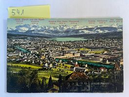 alte Ansichtskarte Zürich und die Alpen mit Stempel 1915
