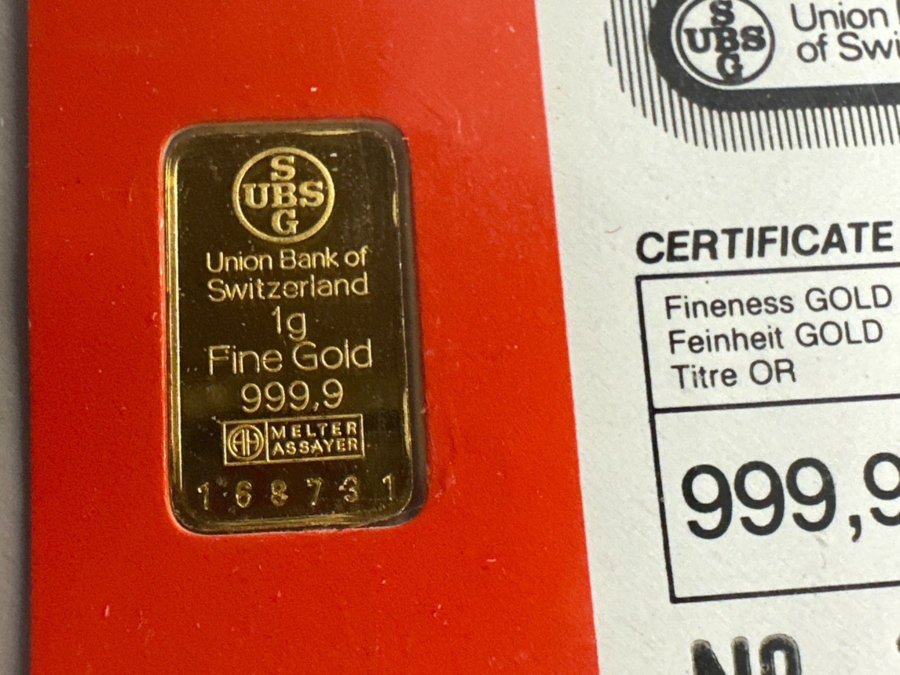 Metalli preziosi: 1g Goldbarren UBS – Nuovo e nell'imballaggio originale da Herisau venduto da herau 1