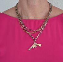Halskette Modeschmuck Silber-Gold-Farben Revolveranhänger