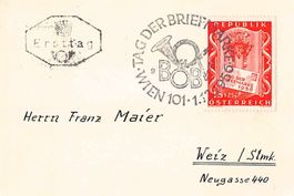 Tag der Briefmarke 1956 mit passendem Sonderstempel, ab 1.--