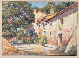 Aquarelle mas de Provence sign. Illisible