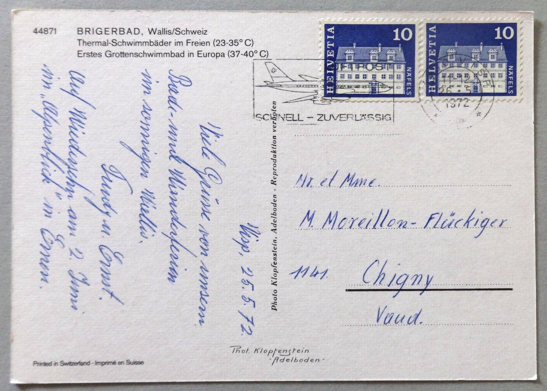 Cartoline postali: Brigerbad, Wallis – Usato da Fétigny venduto da Billy2miny 1