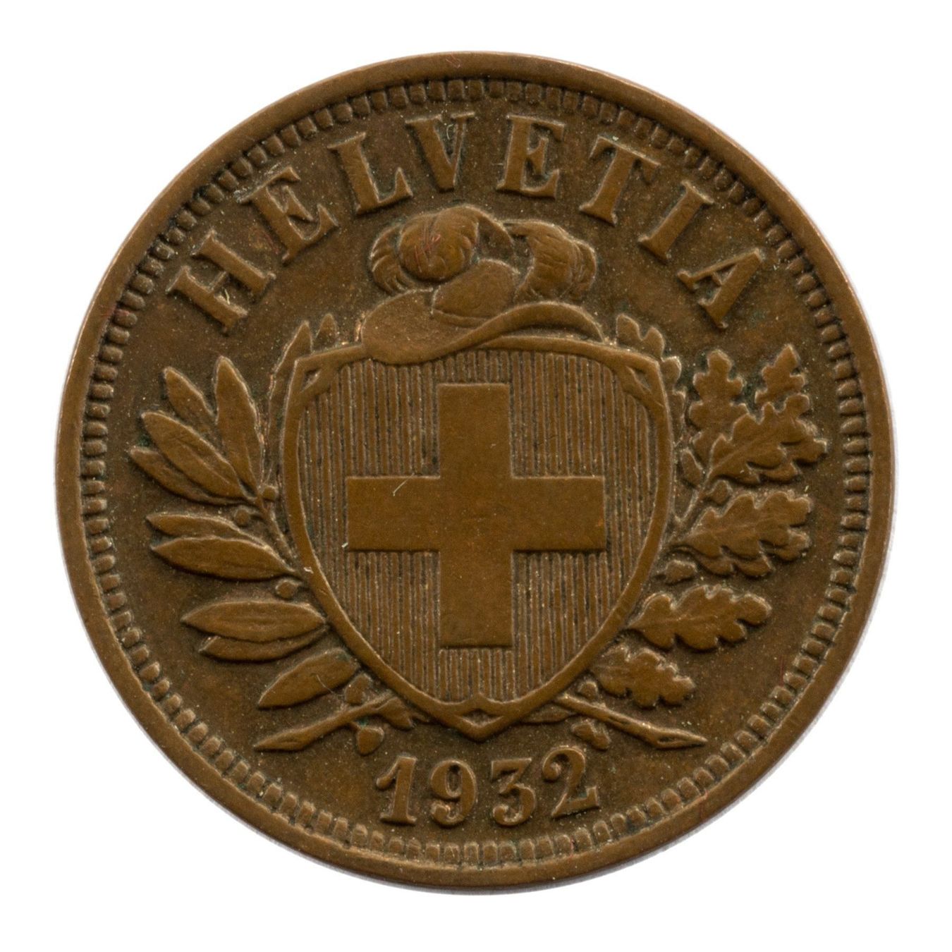 Tutti le monete: Schweiz / Suisse - 2 Rappen - 1932 – Usato da Rotkreuz venduto da Swiss-Coins