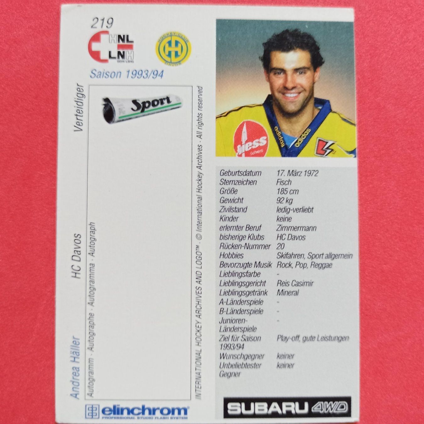 Carte collezionabili: Andrea Häller - HCD - 1993/94 – Usato da Dübendorf venduto da kb86_MOVIE 1