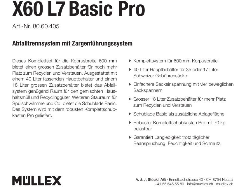 Müllex Poubelles: 080 Müllex Abfallsystem X60 L7 Basic Pro – Neuf (Voir description) à Derendingen par Meisterstuecke 2