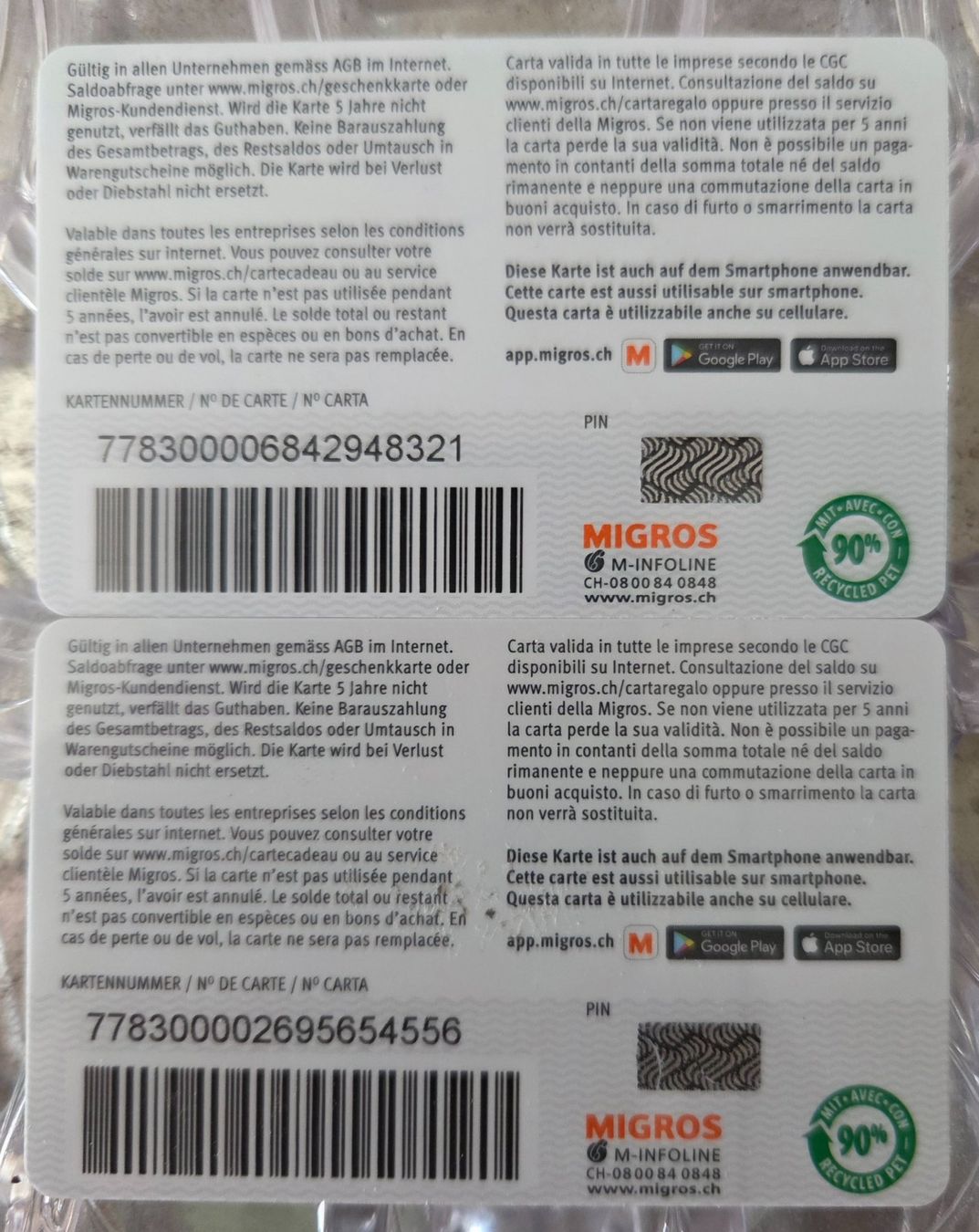 Karten: 2 Geschenkkarten Migros – Neu (gemäss Beschreibung) aus Gossau SG von oreliefredy 1