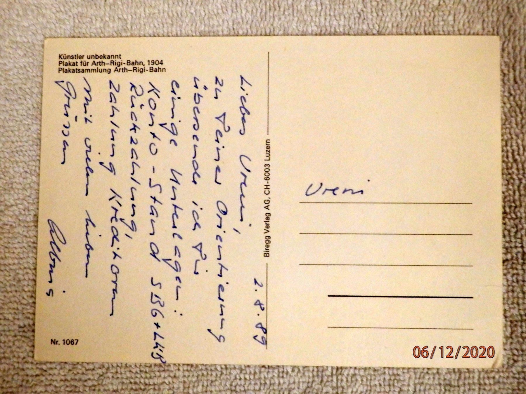 Cartoline postali: Ansichtskarte mit Fahrplan Bahnverkehr – Usato da Ueberstorf venduto da dinbau 1