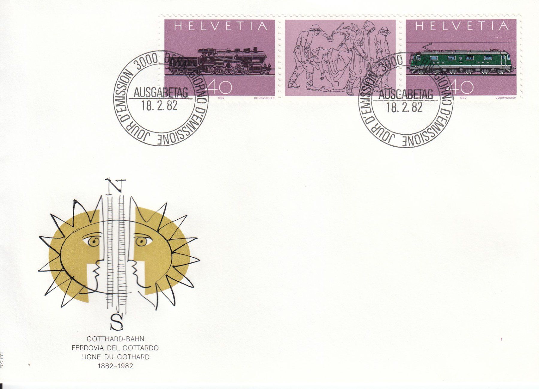 Alle Briefmarken: 1982 668-69 100 Jahre Gotthardbahn SBB FDC – Gebraucht aus Spreitenbach von Mustang_1105