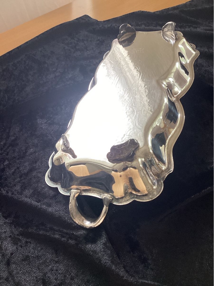Piatti di portata: Serviertablett „5th Ave Silver Co“versilbert m.Griffen antik – Usato da Nunningen venduto da Vintage59 5