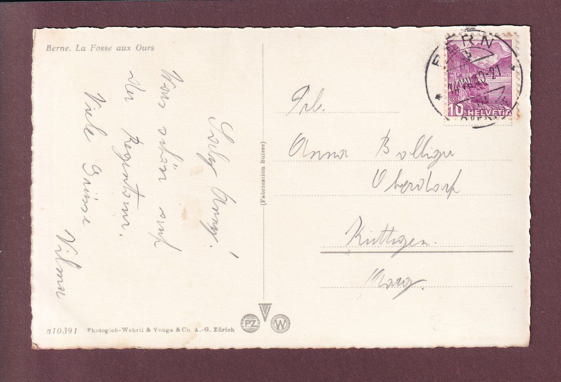 Cartoline postali: BERN - Bärengraben - 1940 – Usato da Pully venduto da nicecards 1
